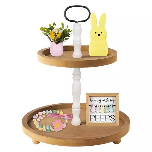 Spring Tiered Tray - Light Toned Wood