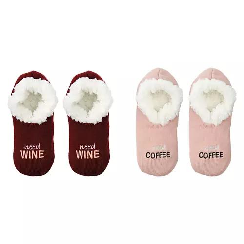 Ladies 2 Pack Slipper Socks, Pink & Red