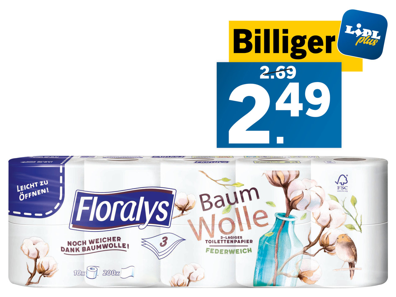 FLORALYS Toilettenpapier mit Baumwollfasern