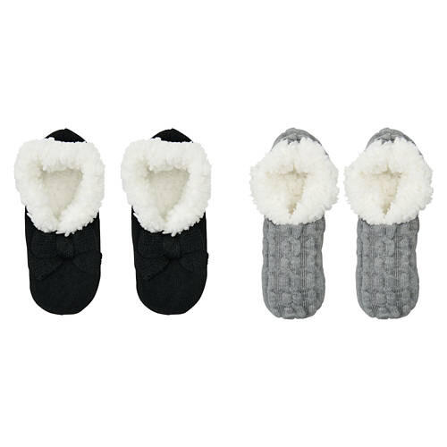 Ladies 2 Pack Slipper Socks, Grey & Black