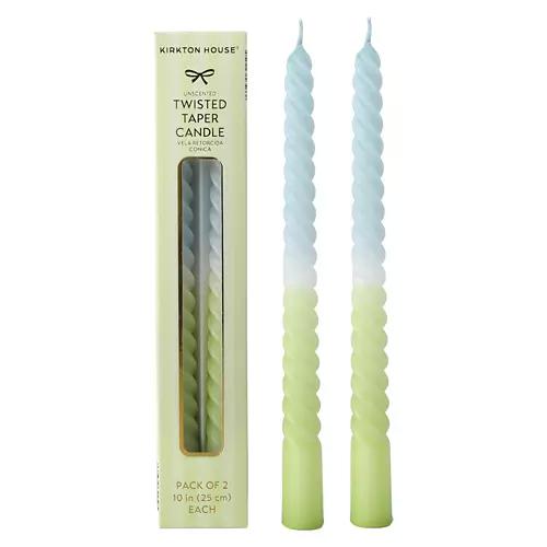 2 Pack Semi Twisted Taper Candles, Blue/Green