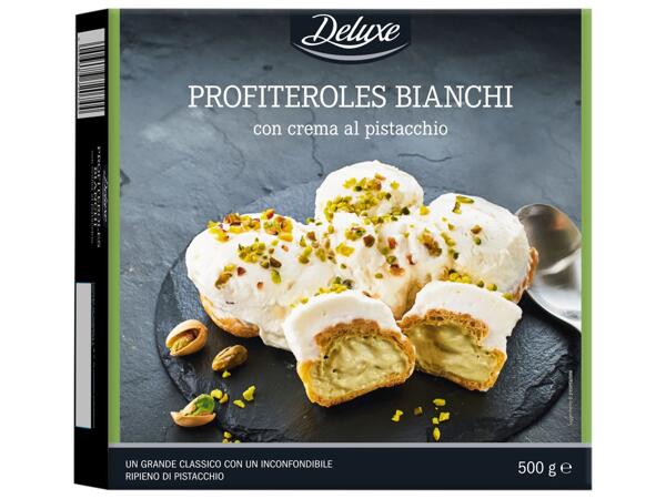 White profiteroles with pistachio cream
