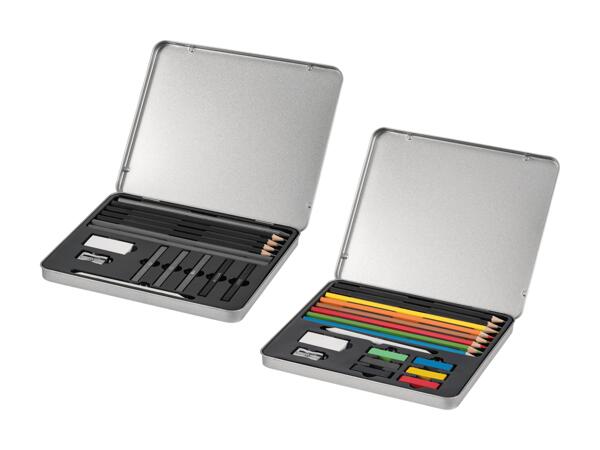 Set de dessin et crayons de couleur, 17 pièces/set de croquis et de dessin, 15 pièces