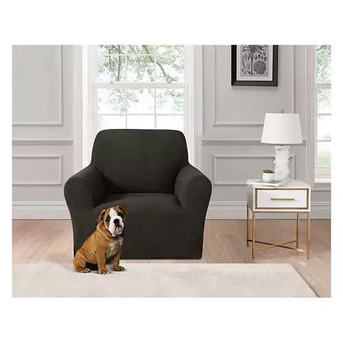 Super Soft Knit Armchair Cover, Dark Gray