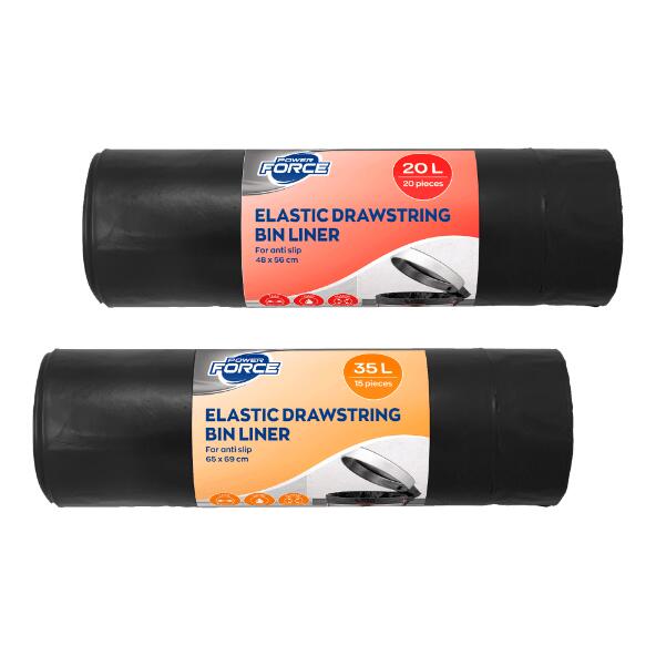 POWER FORCE(R) 				Sac poubelle avec cordon de serrage élastique