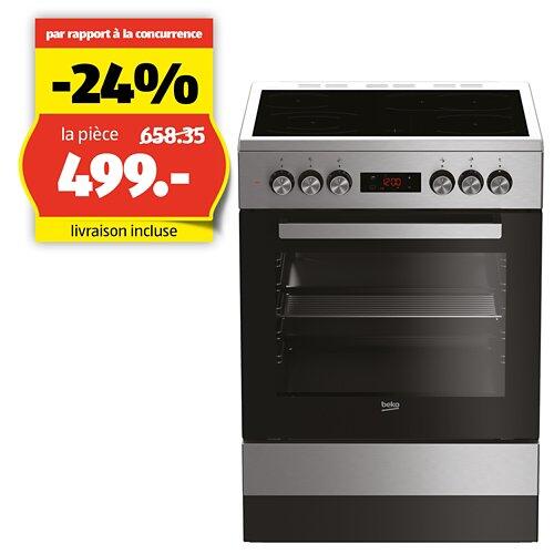 BEKO Cuisinière électrique indépendante avec plan de cuisson en vitrocéramique, FSM67320GXS, 7785988318