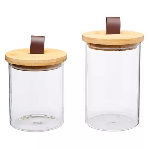 2 Piece Clear Canister Set - Wood Lid