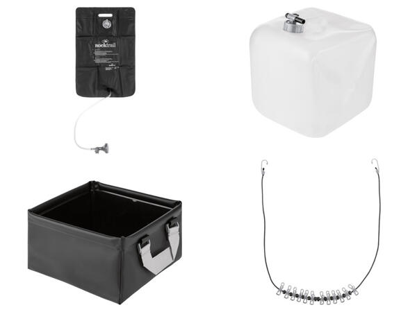 Rocktrail Solární sprcha, 25 l / Kanystr na vodu, 20 l / Kempinkový dřez / Šňůra na prádlo
