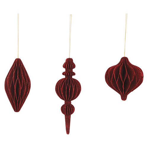 Paper Glittered Ornaments, Red