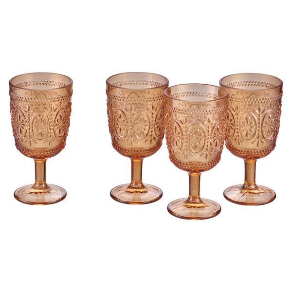 CROFTON Embossed Drinkware Set - Highball Glasses, Amber