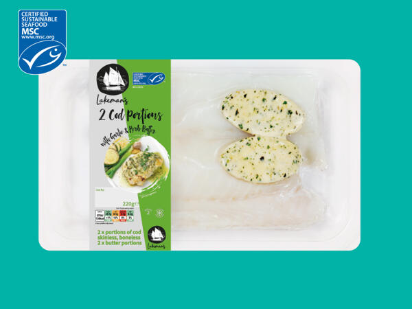 Lakeman's 2 Cod Fillets With Garlic & Herb Butter