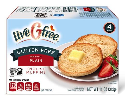 liveGfree 
 Gluten Free Cinnamon Raisin or Plain English Muffins