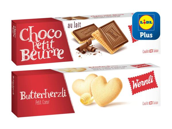 Petit beurre en forme de cœur/​petit beurre au chocolat Wernli