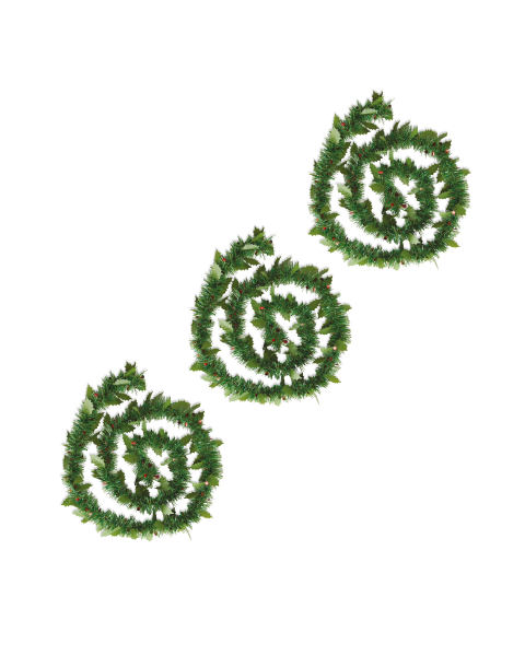 3 x 2m Green Tinsel With Berries