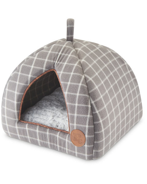 Cat Igloo Grey Grid Bed