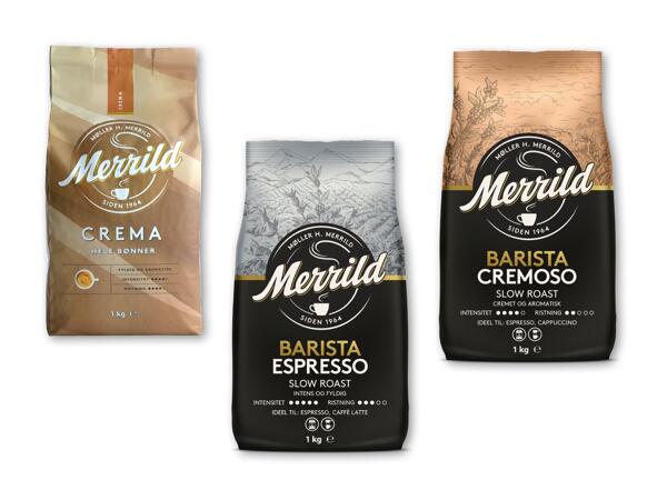 Merrild crema, espresso eller barista hele bønner