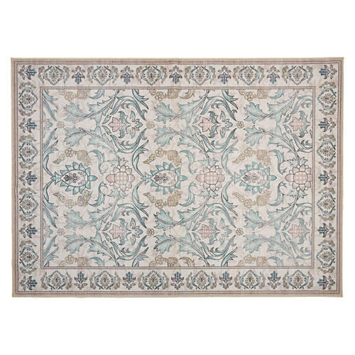 5' x 7' Washable Area Rug - Beige Traditional Floral