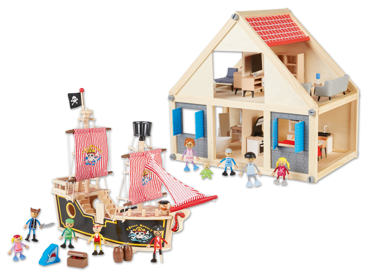 PLAYTIVE JUNIOR(R) Holz-Puppenhaus oder -Piratenschiff