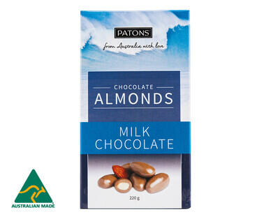 Patons Dark or Milk Chocolate Coated Almonds 220g
