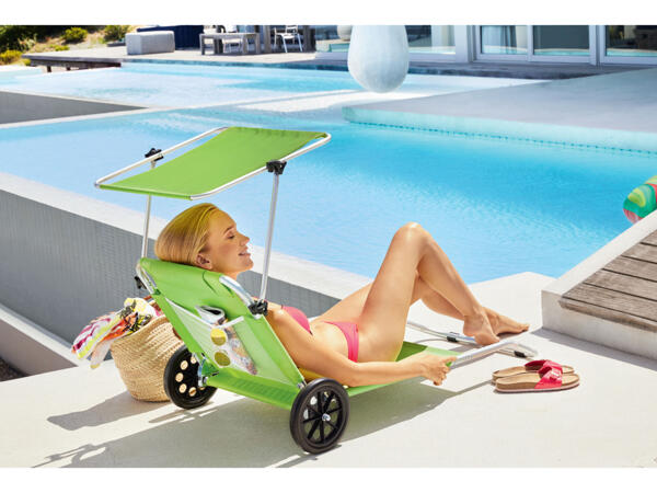 SUNLOUNGER WITH WHEELS & SHADE