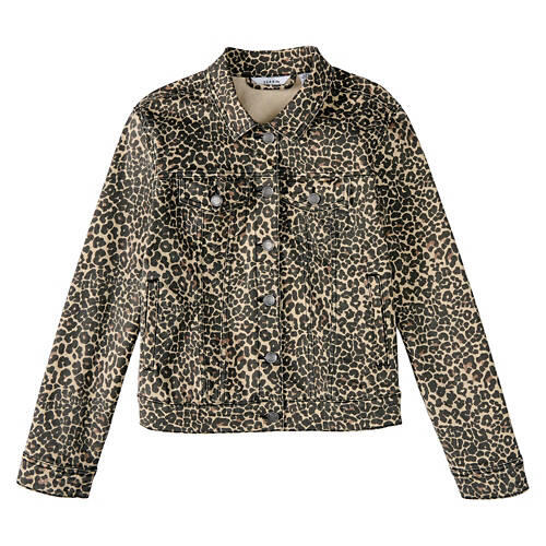 Ladies Denim Jacket - Leopard Print, S