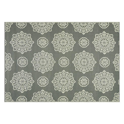 5' x 7' Reversible Indoor/Outdoor Rug - Gray Medallion