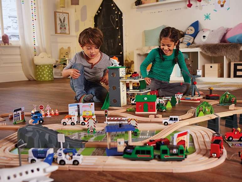 PLAYTIVE JUNIOR Wooden Harbour, Parking Garage, Airport or Railway Expansion Set