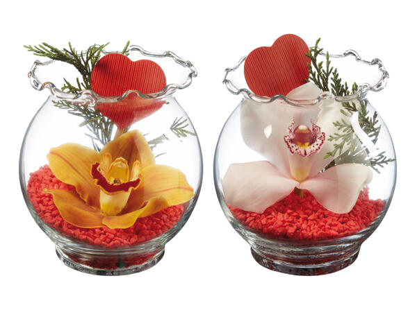 Orchidee im Wellenrandglas