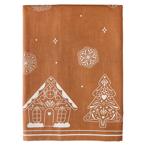 60" x 104" Holiday Cotton Tablecloth - Gingerbread Tablecloth