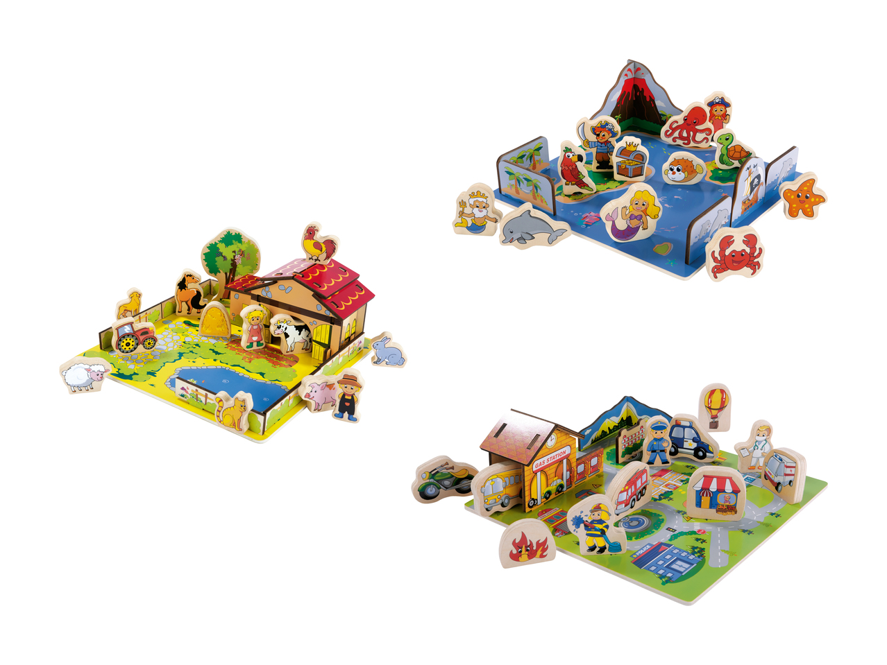 Puzzle Oceano, 20 pezzi/ Puzzle circolazione stradale, 19 pezzi/ Puzzle fattoria, 31 pezzi