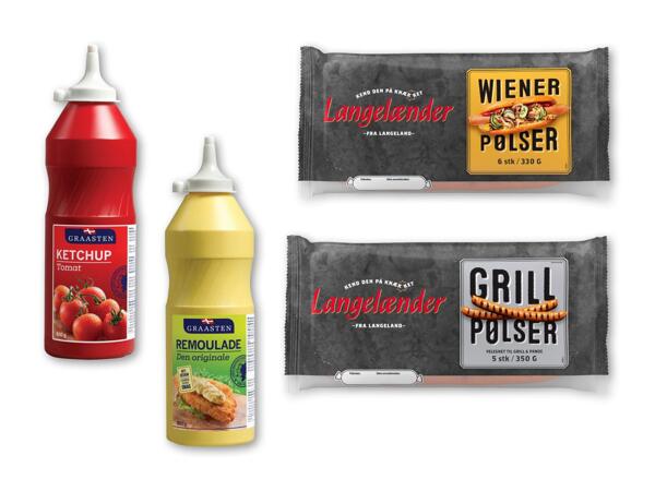 LANGELÆNDER/​GRAASTEN Pølser, ketchup eller remoulade