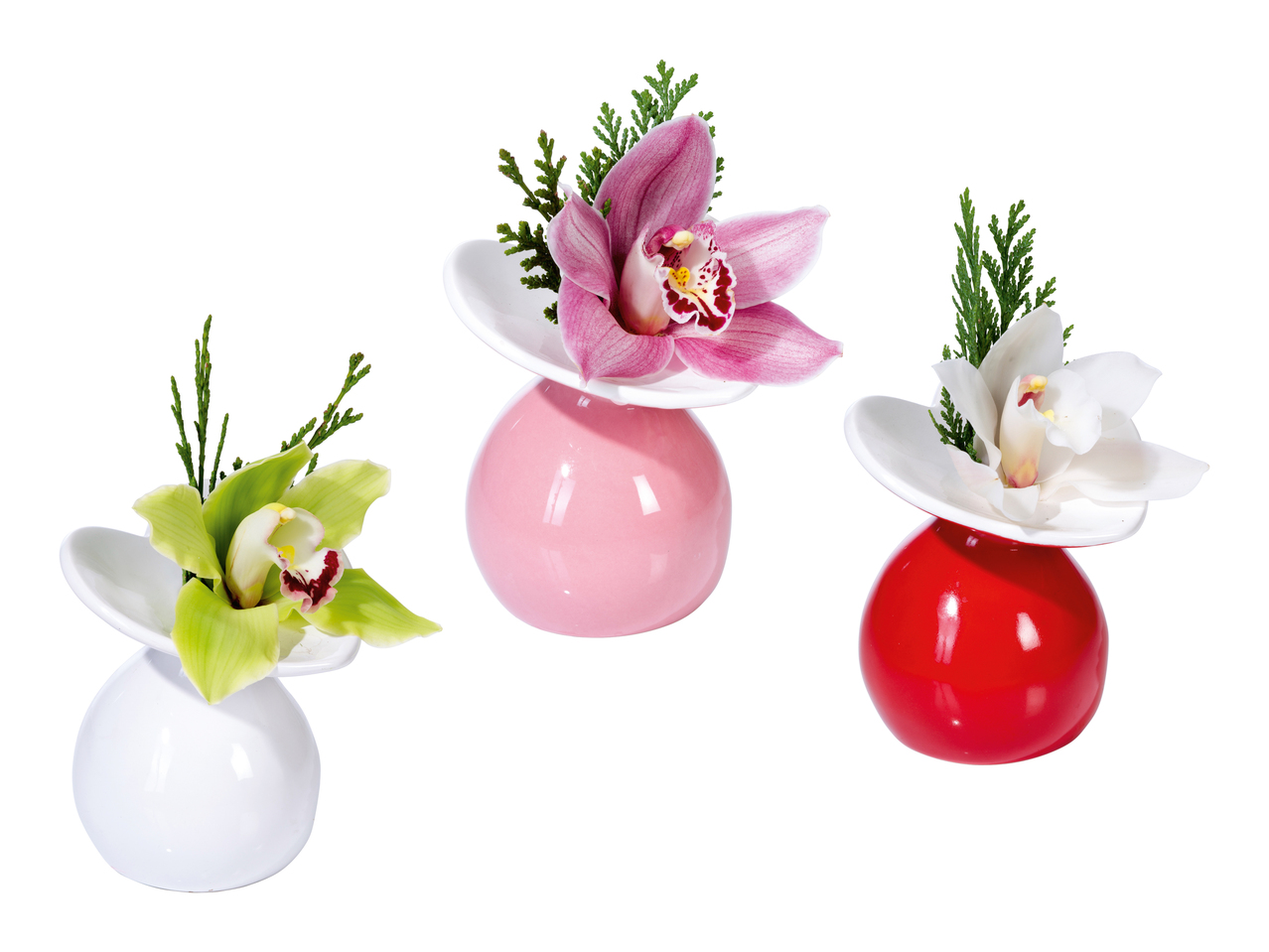 Fleur de cymbidium dans un vase en forme de cŒur