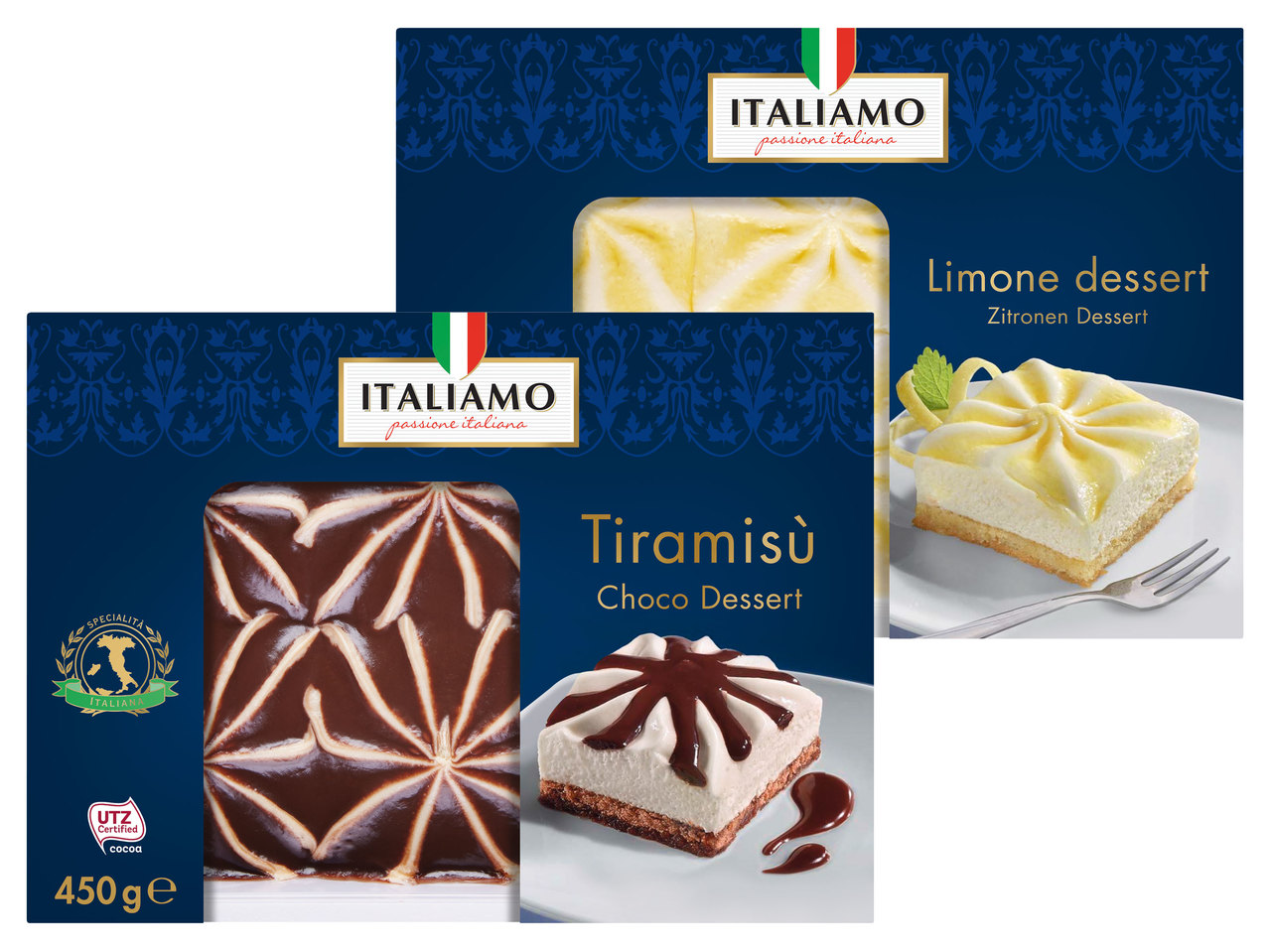 ITALIAMO Schokoladen-Tiramisù oder Zitronendessert Familien-Packung