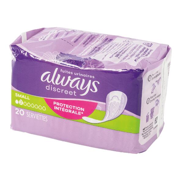 ALWAYS DISCREET(R) 				Serviettes contre les fuites urinaires, 8/10/20 pcs