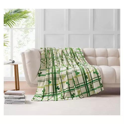 50" x 60" St. Patrick's Day Plush Throw - Gingham Clovers