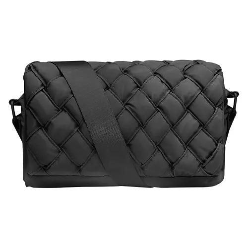 Quilted Woven Crossbody Bag, Black
