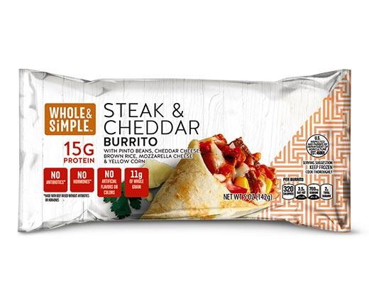 Whole & Simple 
 Steak & Cheddar or Chicken Cilantro Lime Burrito