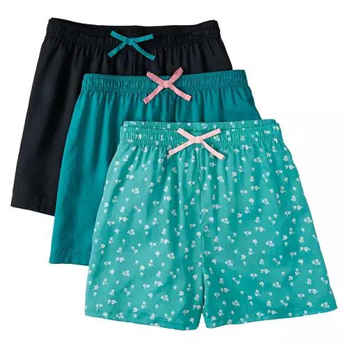 3 Pack Ladies Pajama Shorts - Black/Green, S