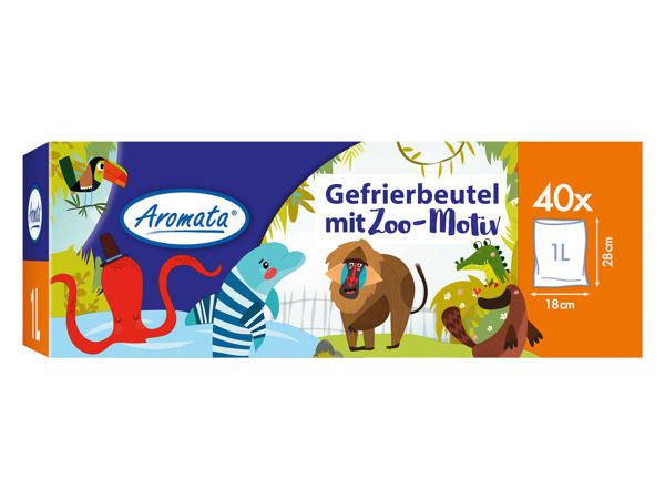 AROMATA Gefrierbeutel mit Zoo-Motiv 1 Liter