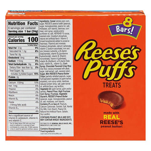 Peanut Butter & Cocoa Flavored Reese's Puffs Treat Bars, 8 count