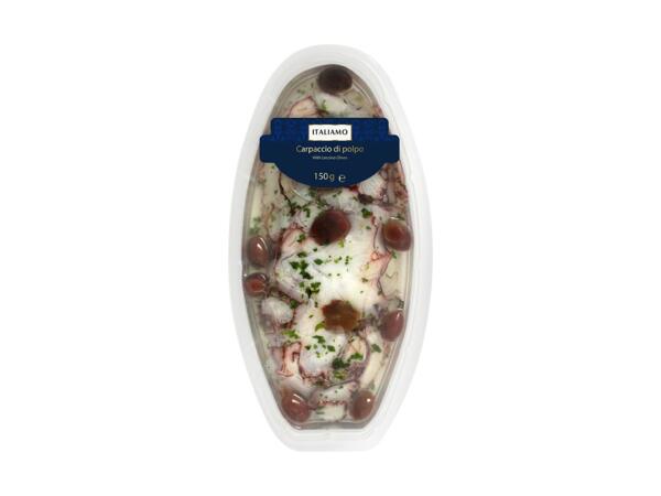 Carpaccio de poulpe avec olives Leccino