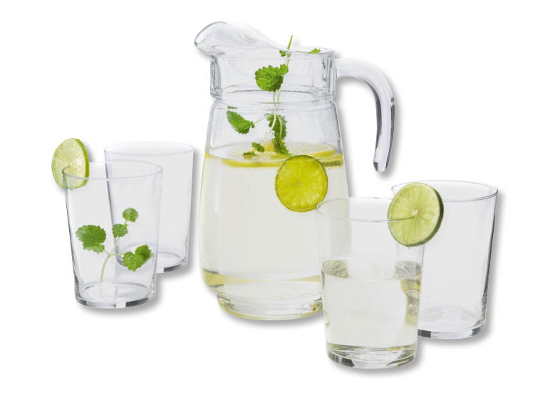 Carafe en verre/ verres, la pièce/ lot de 4