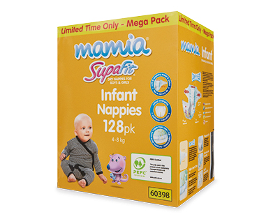 Mamia Mega Box Nappies – Infant 128pk