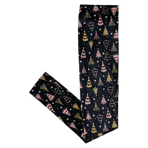 Ladies Holiday Ultra Plush Leggings - Black Printed, M