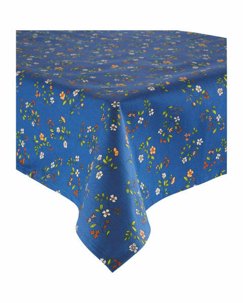 Blue Floral Wipe Clean Tablecloth