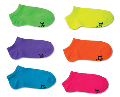 L&D Girls' 6 Pairs No Show Neon Socks