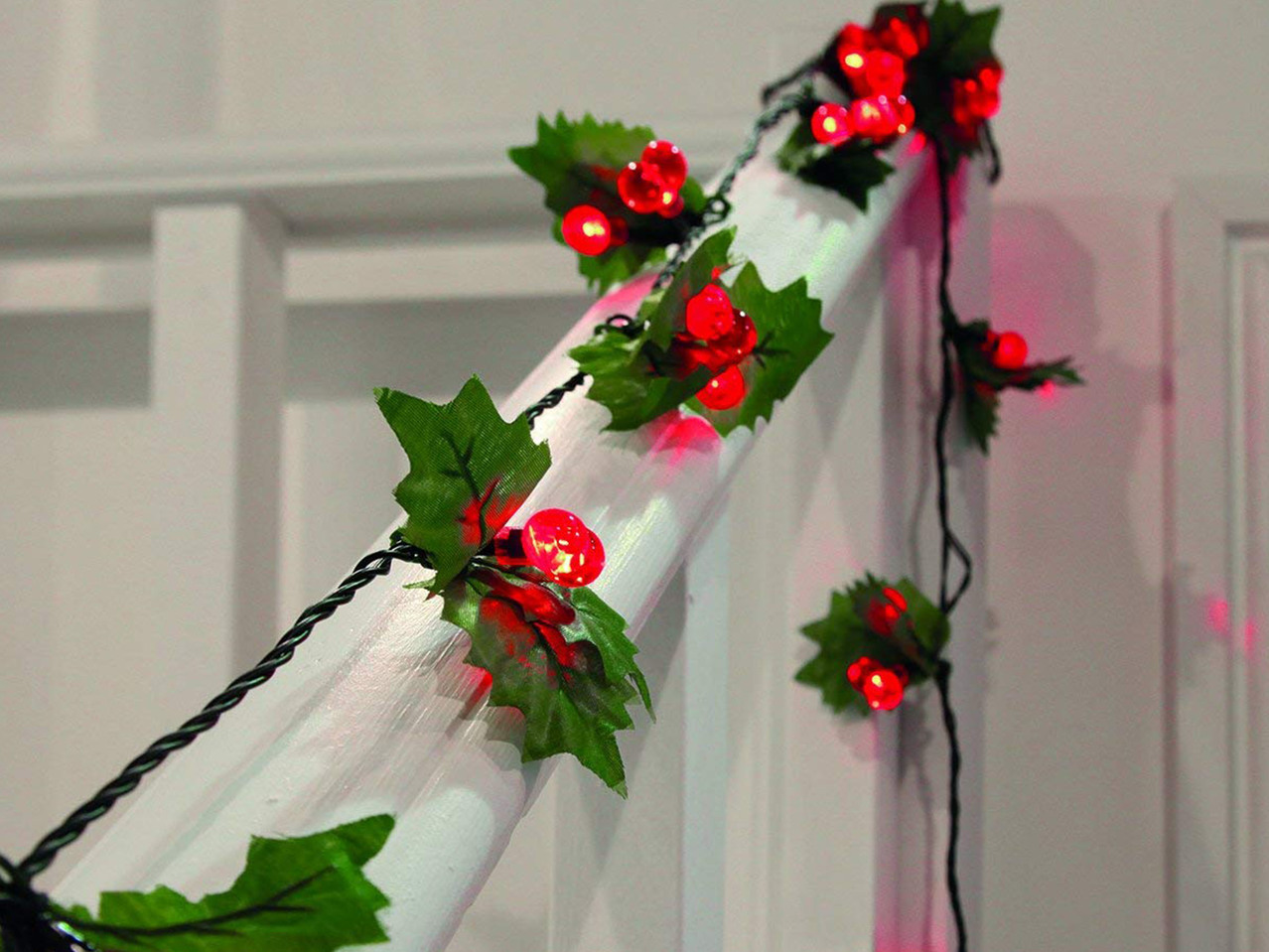 PREMIER Holly Garland with Red Berry Lights