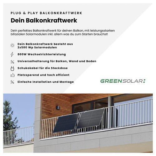 GREEN SOLAR Balkonkraftwerk Boden/Wand/Balkon 1.000/800 W