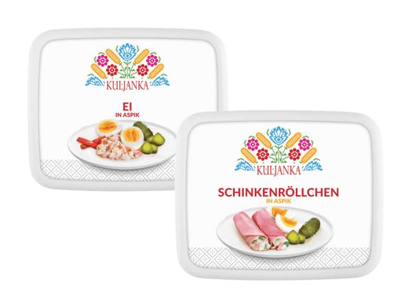 Ei oder Schinkenröllchen in Aspik