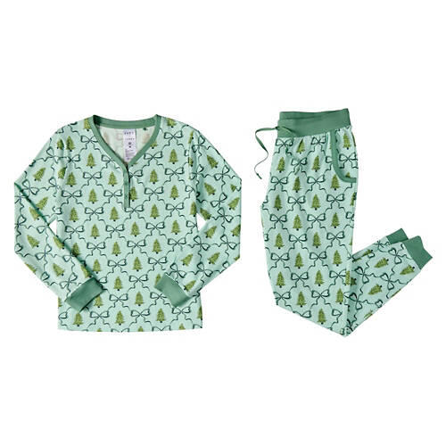 2 Piece Ladies Thermal Pajama Set - Green, XL